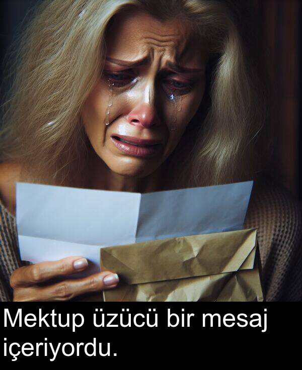 içeriyordu: Mektup üzücü bir mesaj içeriyordu.