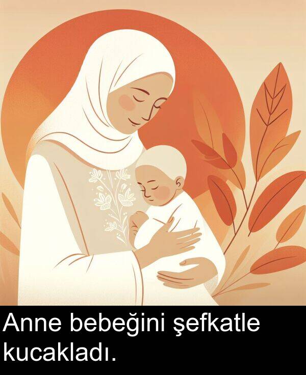 bebeğini: Anne bebeğini şefkatle kucakladı.