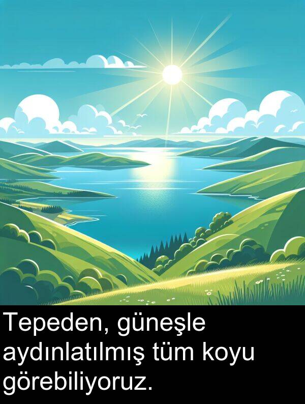 aydınlatılmış: Tepeden, güneşle aydınlatılmış tüm koyu görebiliyoruz.