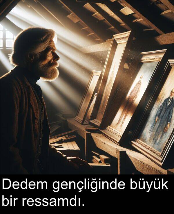 gençliğinde: Dedem gençliğinde büyük bir ressamdı.