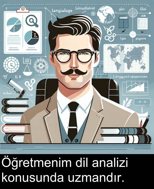 uzmandır: Öğretmenim dil analizi konusunda uzmandır.