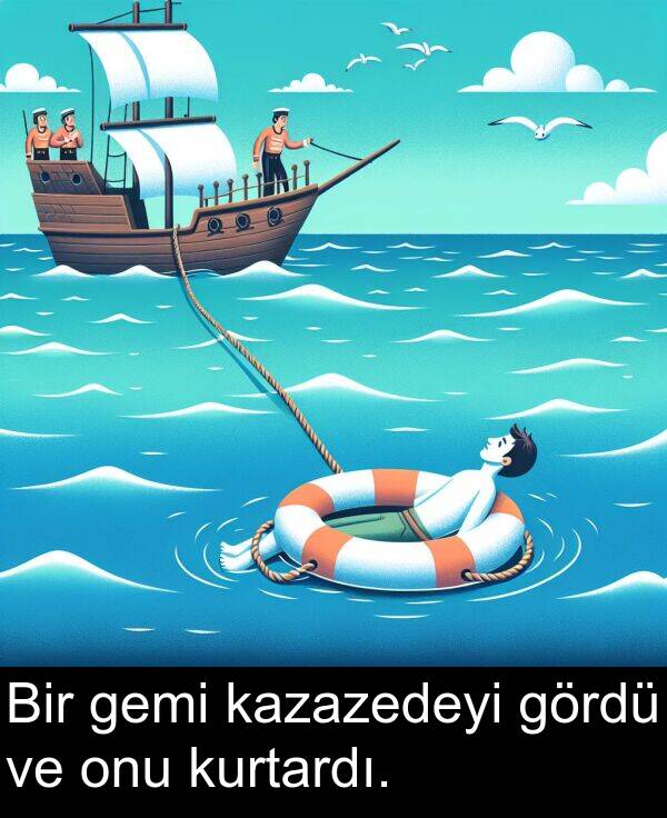 kazazedeyi: Bir gemi kazazedeyi gördü ve onu kurtardı.