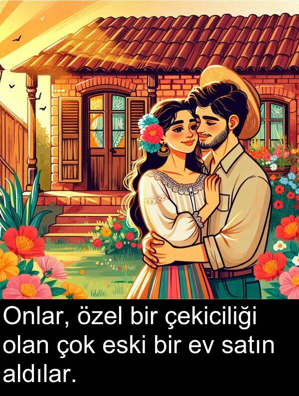 satın: Onlar, özel bir çekiciliği olan çok eski bir ev satın aldılar.