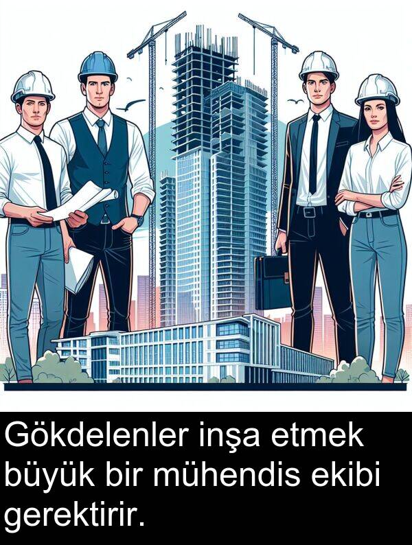 gerektirir: Gökdelenler inşa etmek büyük bir mühendis ekibi gerektirir.