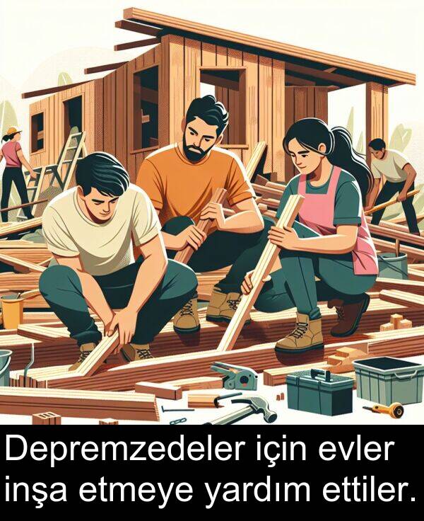 yardım: Depremzedeler için evler inşa etmeye yardım ettiler.