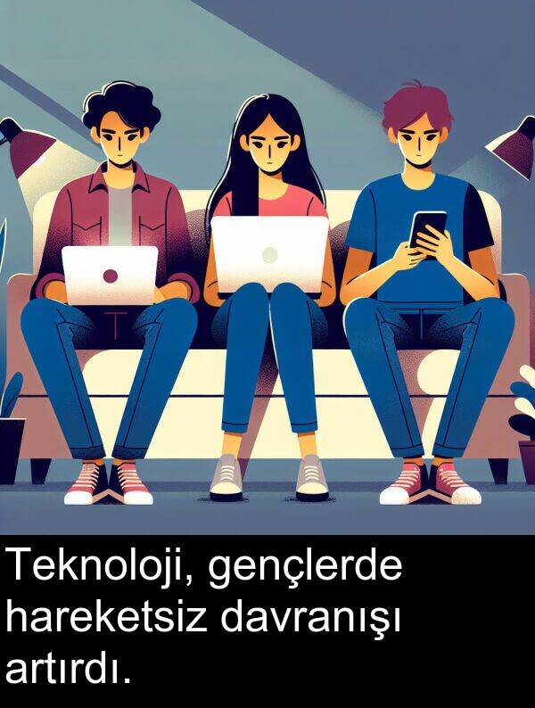 gençlerde: Teknoloji, gençlerde hareketsiz davranışı artırdı.