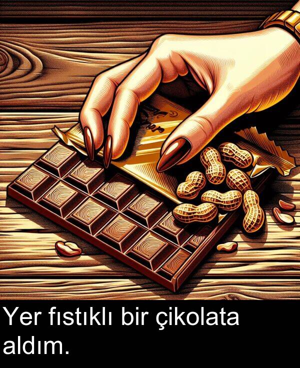 fıstıklı: Yer fıstıklı bir çikolata aldım.