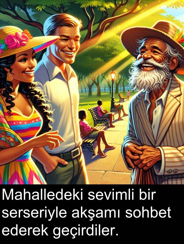 akşamı: Mahalledeki sevimli bir serseriyle akşamı sohbet ederek geçirdiler.