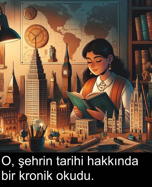 kronik: O, şehrin tarihi hakkında bir kronik okudu.