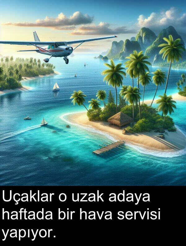 adaya: Uçaklar o uzak adaya haftada bir hava servisi yapıyor.