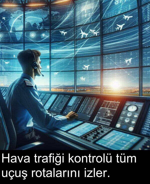 rotalarını: Hava trafiği kontrolü tüm uçuş rotalarını izler.