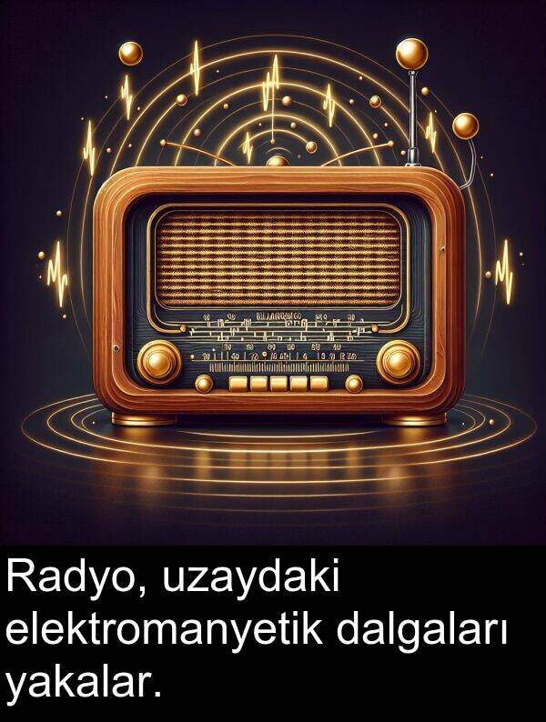 yakalar: Radyo, uzaydaki elektromanyetik dalgaları yakalar.