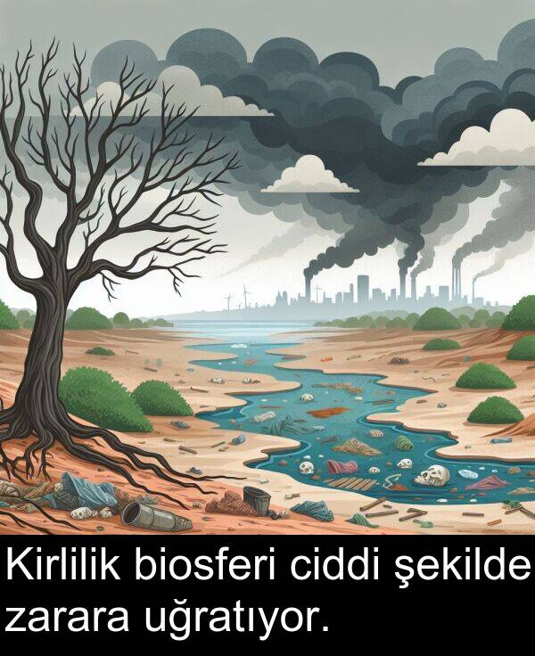 zarara: Kirlilik biosferi ciddi şekilde zarara uğratıyor.