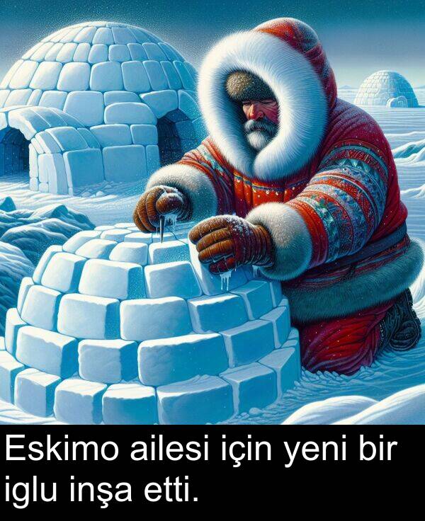 inşa: Eskimo ailesi için yeni bir iglu inşa etti.
