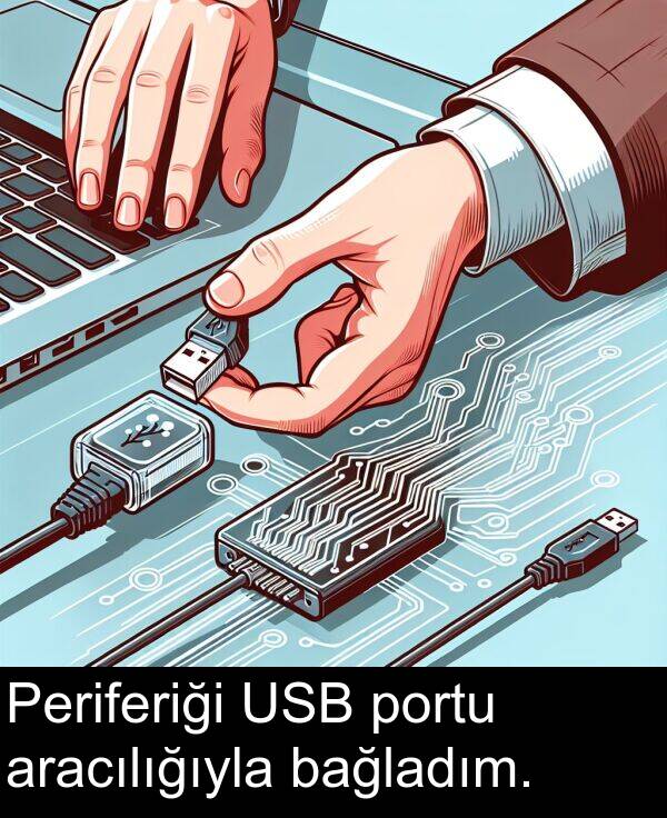 bağladım: Periferiği USB portu aracılığıyla bağladım.