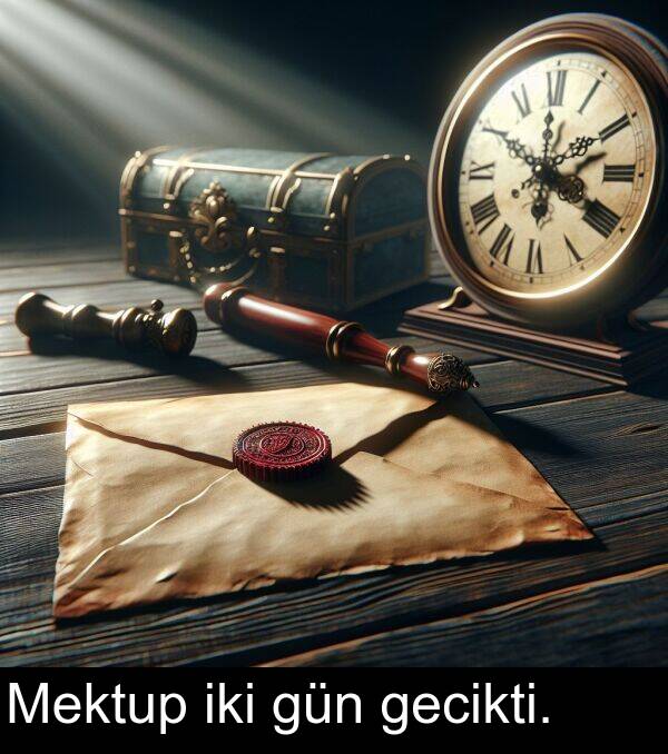 gecikti: Mektup iki gün gecikti.