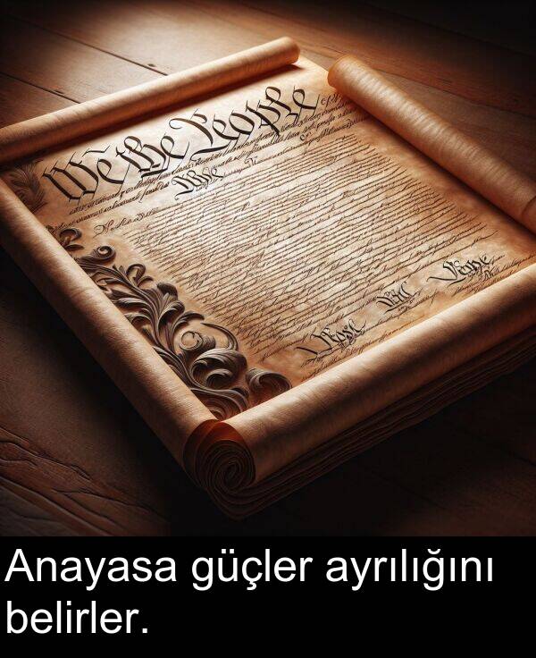 ayrılığını: Anayasa güçler ayrılığını belirler.