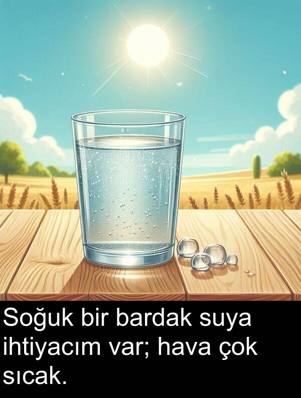 hava: Soğuk bir bardak suya ihtiyacım var; hava çok sıcak.