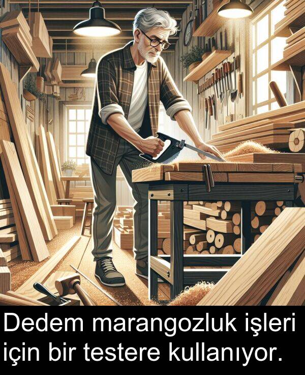 kullanıyor: Dedem marangozluk işleri için bir testere kullanıyor.