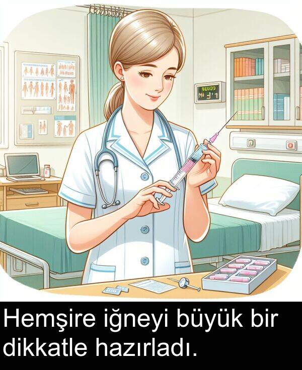 iğneyi: Hemşire iğneyi büyük bir dikkatle hazırladı.