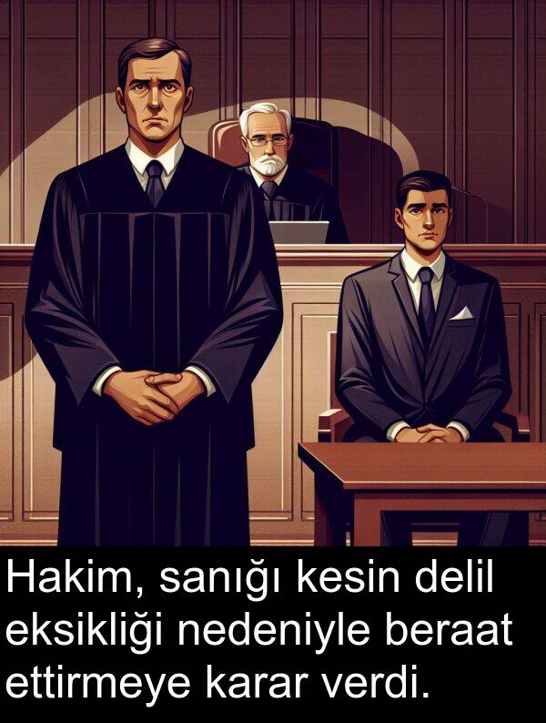 nedeniyle: Hakim, sanığı kesin delil eksikliği nedeniyle beraat ettirmeye karar verdi.