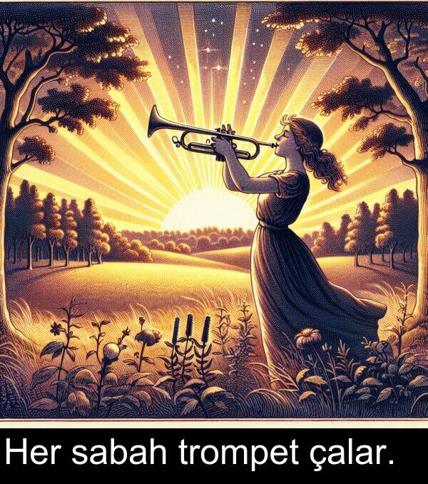 sabah: Her sabah trompet çalar.