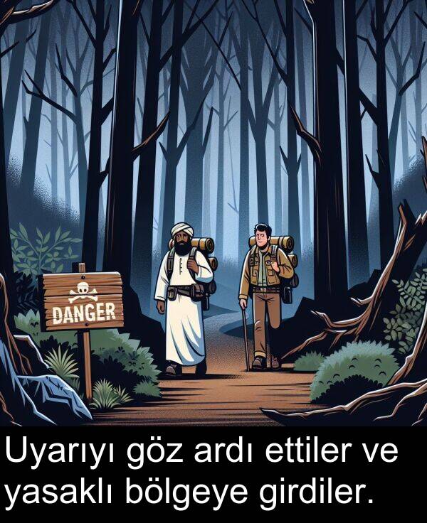 ardı: Uyarıyı göz ardı ettiler ve yasaklı bölgeye girdiler.