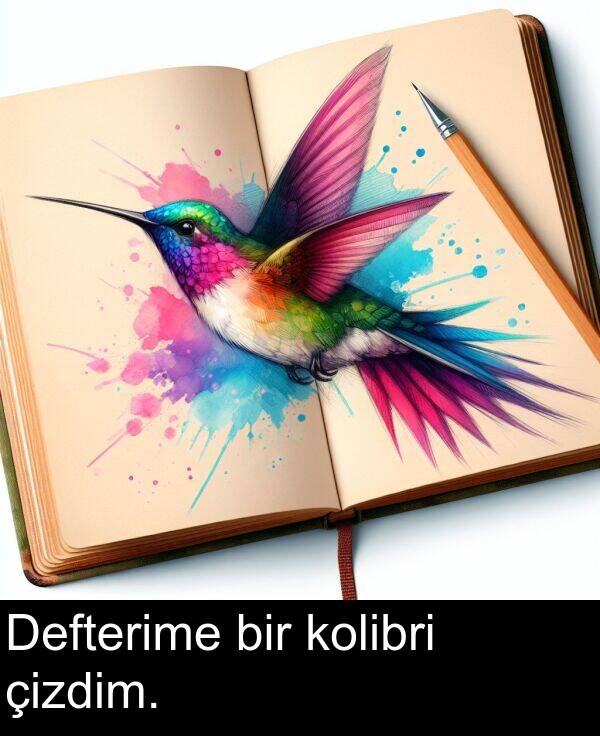 çizdim: Defterime bir kolibri çizdim.