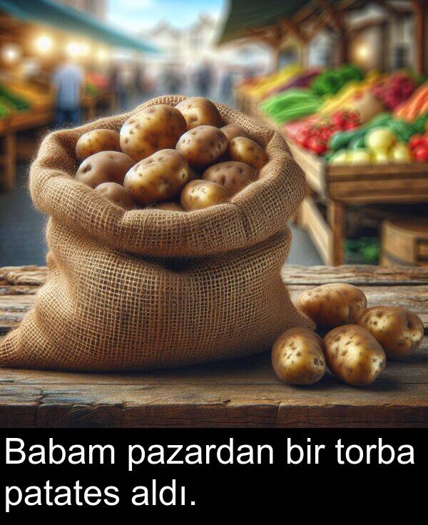 pazardan: Babam pazardan bir torba patates aldı.