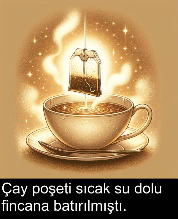 fincana: Çay poşeti sıcak su dolu fincana batırılmıştı.