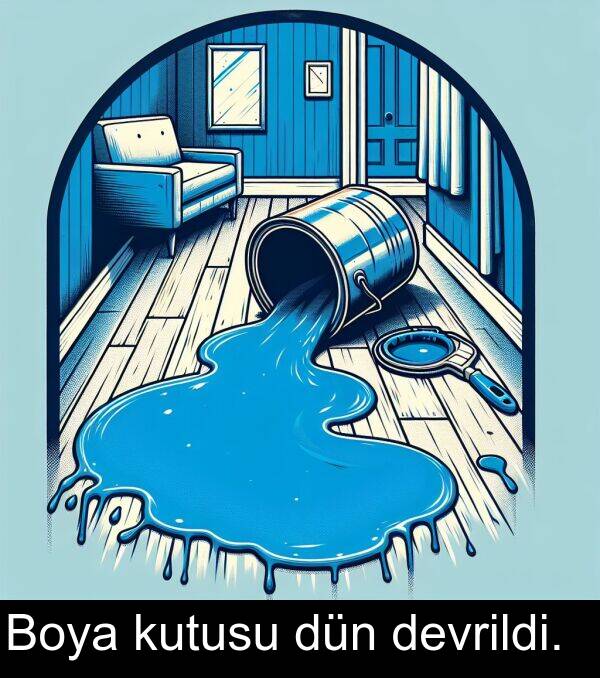 dün: Boya kutusu dün devrildi.