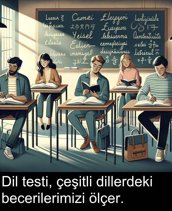 becerilerimizi: Dil testi, çeşitli dillerdeki becerilerimizi ölçer.