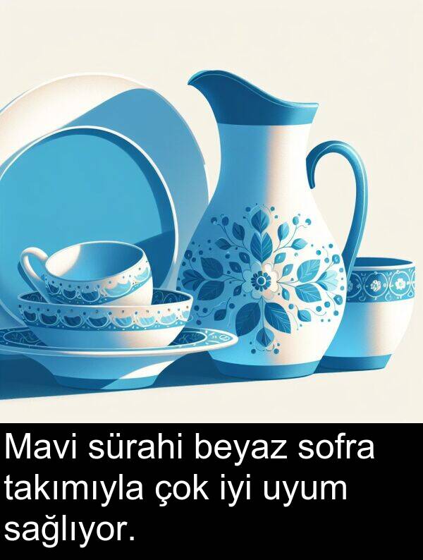 sağlıyor: Mavi sürahi beyaz sofra takımıyla çok iyi uyum sağlıyor.