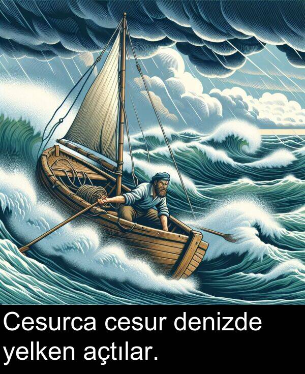 yelken: Cesurca cesur denizde yelken açtılar.