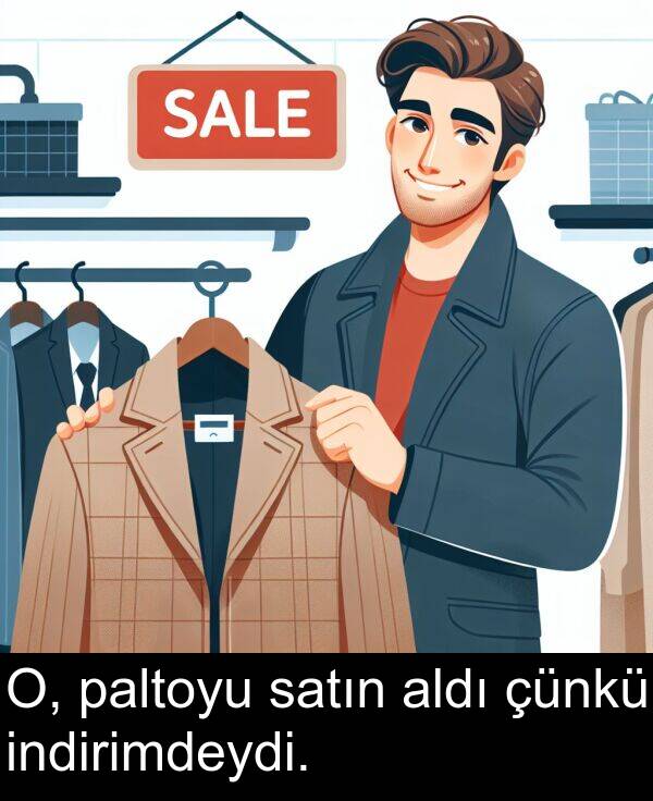 satın: O, paltoyu satın aldı çünkü indirimdeydi.