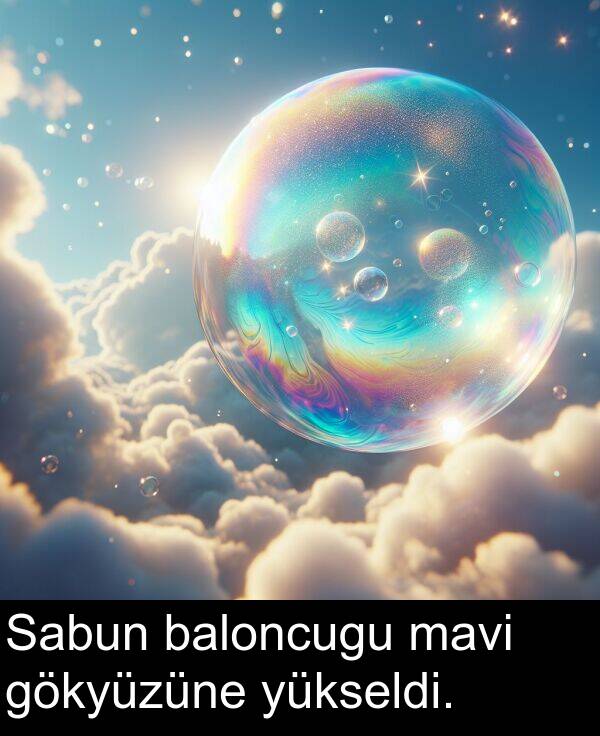 baloncugu: Sabun baloncugu mavi gökyüzüne yükseldi.