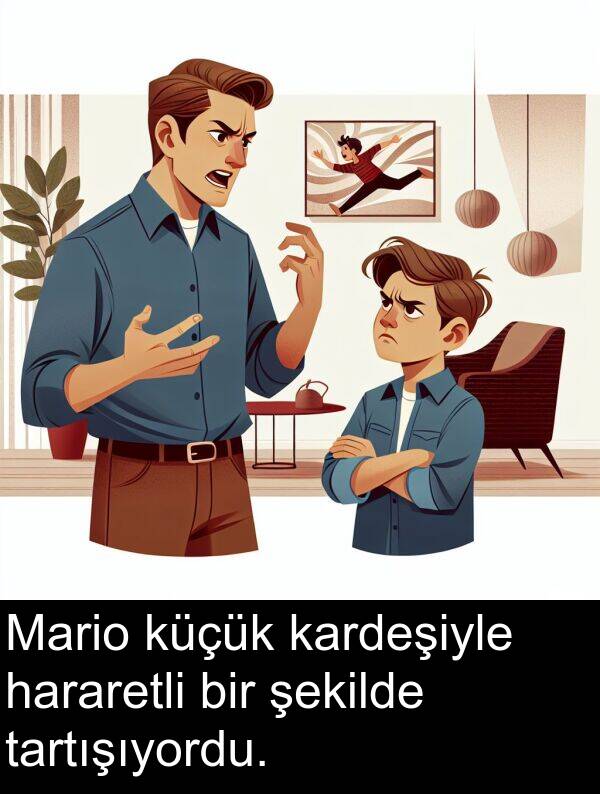 tartışıyordu: Mario küçük kardeşiyle hararetli bir şekilde tartışıyordu.