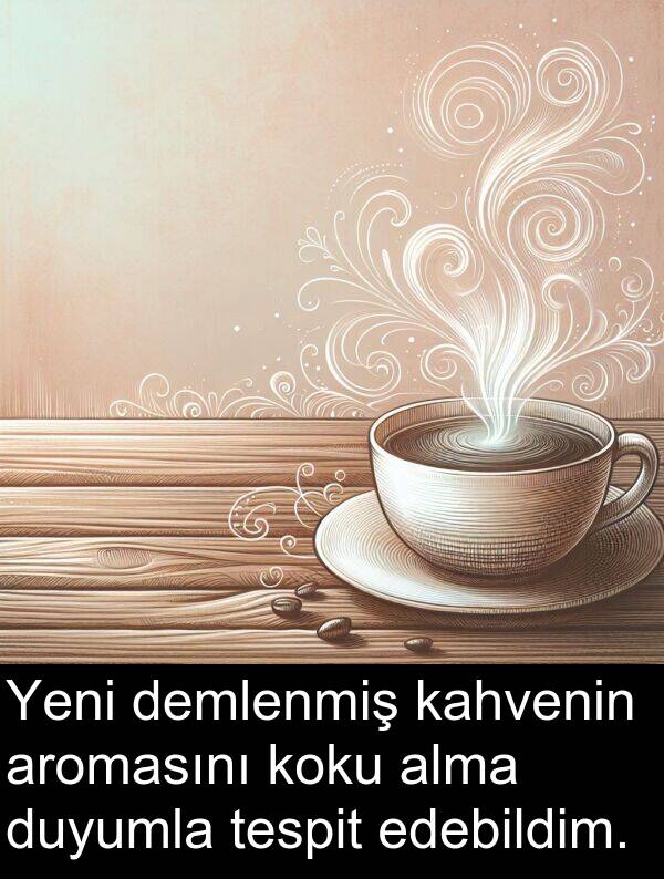 kahvenin: Yeni demlenmiş kahvenin aromasını koku alma duyumla tespit edebildim.