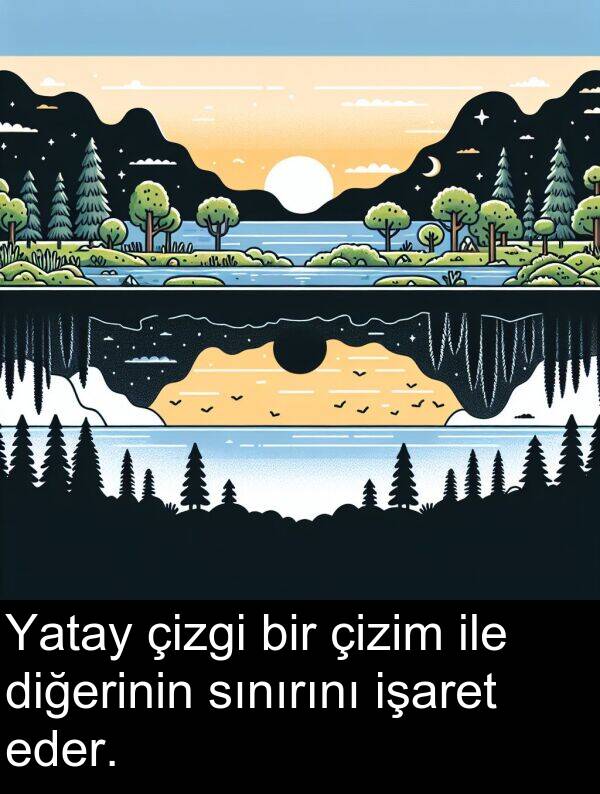 sınırını: Yatay çizgi bir çizim ile diğerinin sınırını işaret eder.