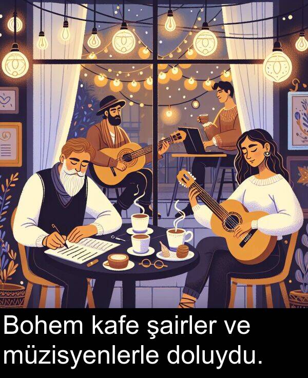 kafe: Bohem kafe şairler ve müzisyenlerle doluydu.