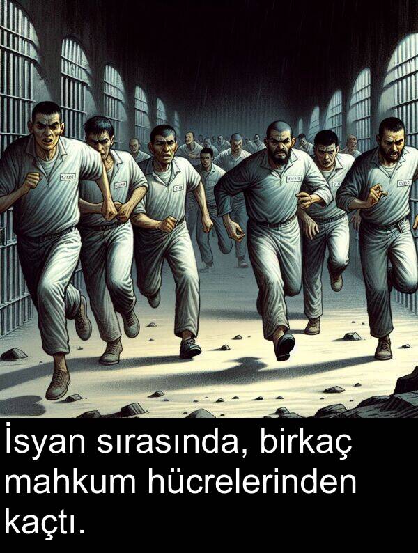 sırasında: İsyan sırasında, birkaç mahkum hücrelerinden kaçtı.