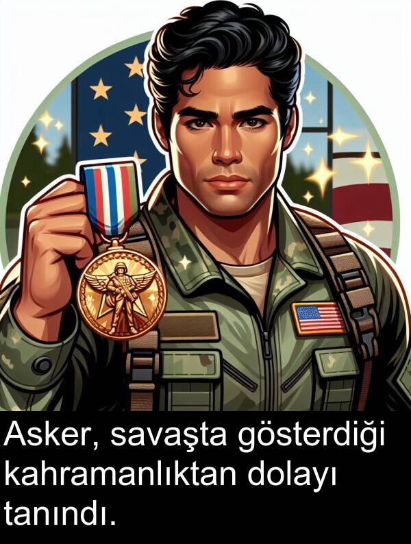 kahramanlıktan: Asker, savaşta gösterdiği kahramanlıktan dolayı tanındı.