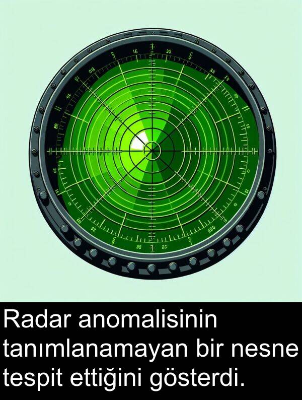 nesne: Radar anomalisinin tanımlanamayan bir nesne tespit ettiğini gösterdi.