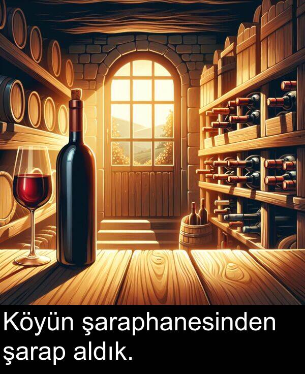 şaraphanesinden: Köyün şaraphanesinden şarap aldık.