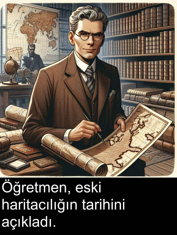 açıkladı: Öğretmen, eski haritacılığın tarihini açıkladı.