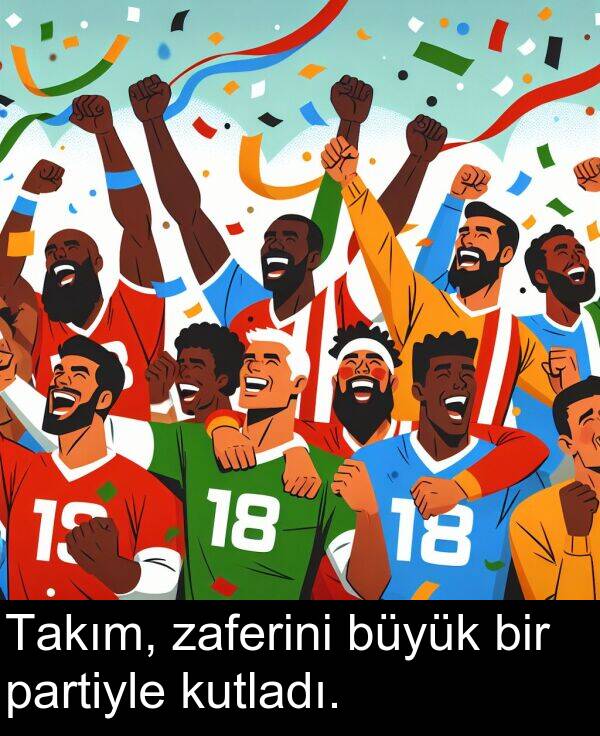 partiyle: Takım, zaferini büyük bir partiyle kutladı.