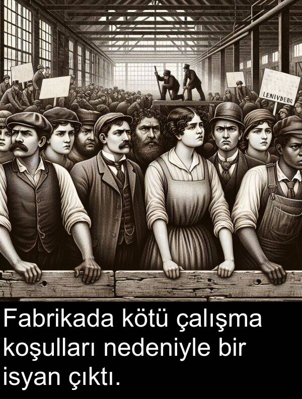 nedeniyle: Fabrikada kötü çalışma koşulları nedeniyle bir isyan çıktı.