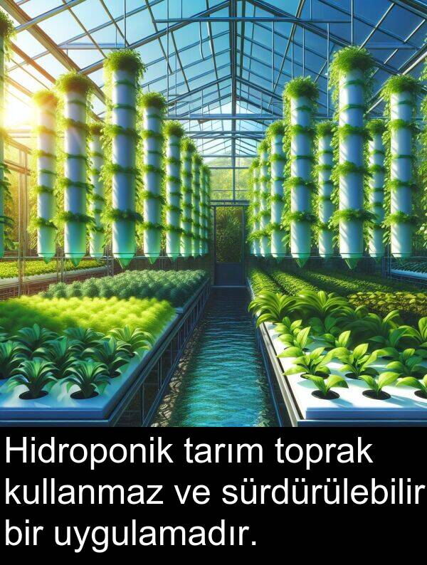 uygulamadır: Hidroponik tarım toprak kullanmaz ve sürdürülebilir bir uygulamadır.