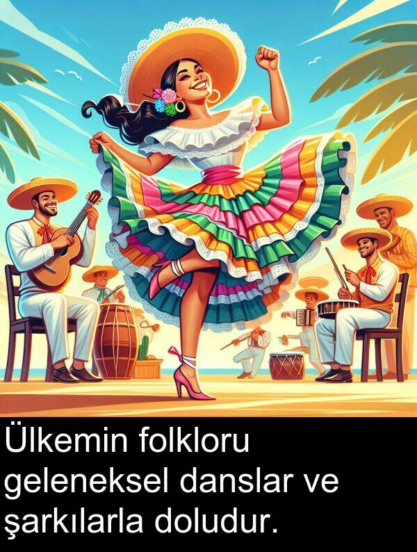 folkloru: Ülkemin folkloru geleneksel danslar ve şarkılarla doludur.