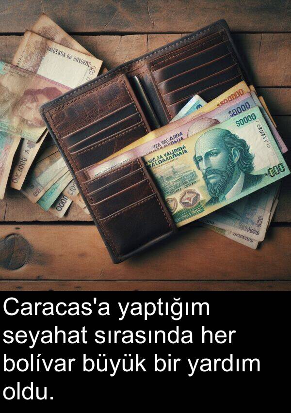 yaptığım: Caracas'a yaptığım seyahat sırasında her bolívar büyük bir yardım oldu.